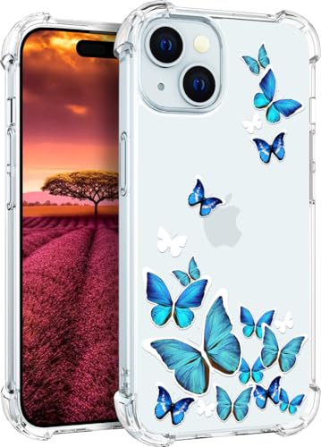 für iPhone 15 Hülle, Transparent Niedlicher Schmetterling Muster Schutzhülle für Frauen Mädchen Kratzfeste Rückseite HandyHülle Case für iPhone 15 von Topgraph