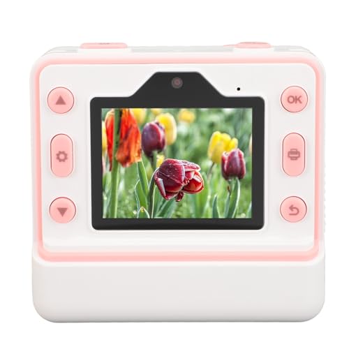 Druckkamera 1080P HD, 2,4 Zoll IPS Bildschirm Foto Videokamera mit Blitz Timing, 48 MP 16 facher Digitalzoom Doppelobjektiv Druckkamera mit 5 Graffiti Stiften, 1200 mAh Akku (Rosa) von Topiky