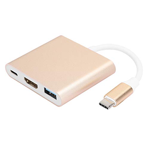 TV-Monitoradapter, Typ C zu HDMI-Konverter Adapter 3 in 1 Tragbares Multifunktionsgerät mit Metallgehäuse, Neueste 3.1-Standard-tragbare Multifunktions-Konvertierungsleitung (Gold) von Topiky