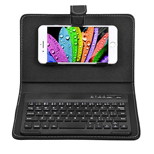 Telefon Universal Wireless Bluetooth Tastatur, Flip Magnetic Leather Travel Tragetasche mit Ständer für 4,5inch - 6,8inch für für Android-Telefone(schwarz) von Topiky