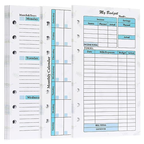 Toplive A6 Budget Planner Refill 82 Sheet Cute Leaf Monthly Weekly Planner Calendar Inserts 6 Hole Expense Budget for A6 Binder Cover Bill Saving von Toplive