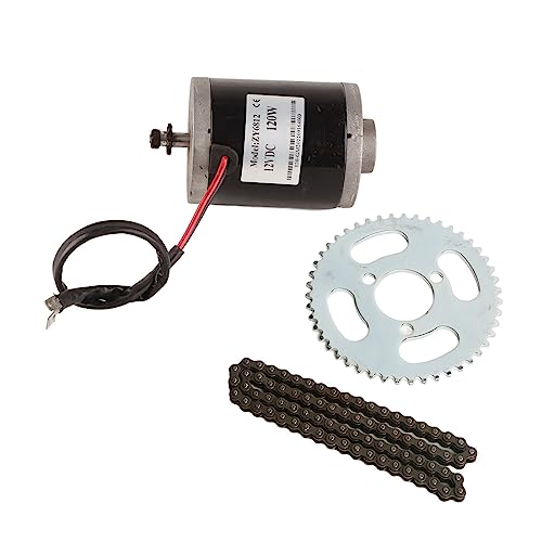 Topyond Bürstenmotor, 12 V 120 W Hochgeschwindigkeits-Gleichstrom-Bürstenmotor-Kit mit 25H76-Kette und 25H 3-Loch-47-Zähne-Kurbelgarnitur für DIY-Elektrofahrräder von Topyond