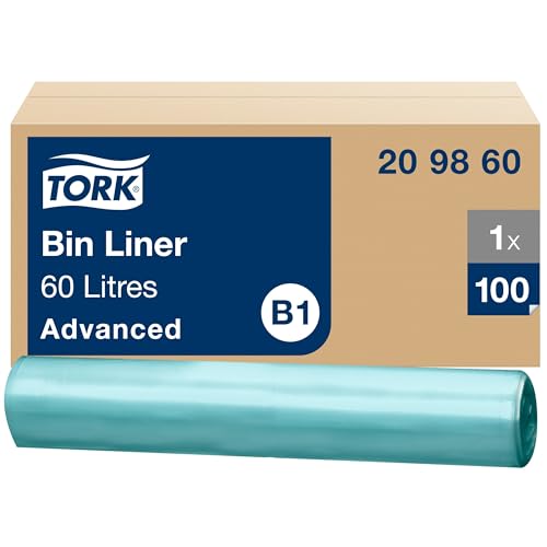 Tork 60 l Abfallsäcke Transparent B1, 55% recycelt, Rolle für einfache Wartung, 100 Beutel, 209860 von Tork