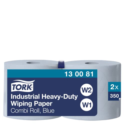 Tork Extra Starke Industrie Papierwischtücher Blau W1/2, Schützen Hände, 2 × 350 Blatt, 130081 von Tork