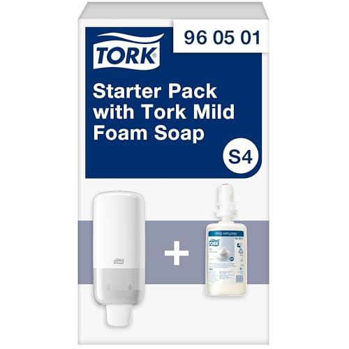 Tork Starter Pack mit Spender für milde Schaumseife Weiß S4, mild parfümierte Formulierung, Spender und 1 × 1.000 ml Nachfüllpackung, 960501 von Tork