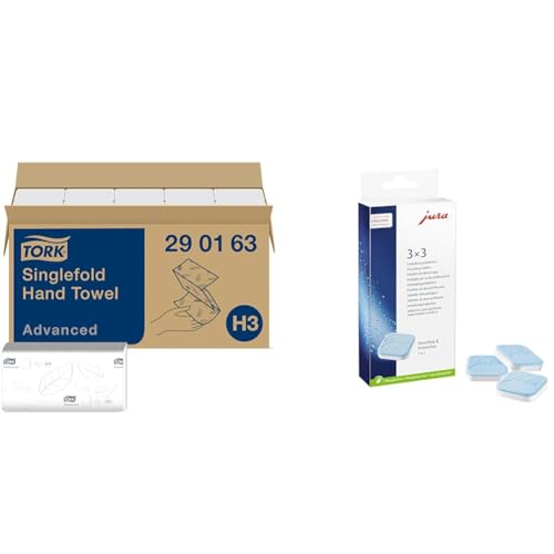 Tork Zickzack Papierhandtücher Advanced 290163 & JURA original - Entkalkungstabletten für 3 Entkalkungsvorgänge - TÜV-zertifizierte Hygiene - 3er-Pack - 61848 von Tork