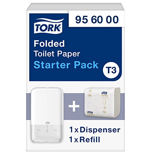 Tork gefaltetes Toilettenpapier Starter Pack - 956000 - T3 + Nachfüllpackung gefaltetes Toilettenpapier (252 Blatt) von Tork