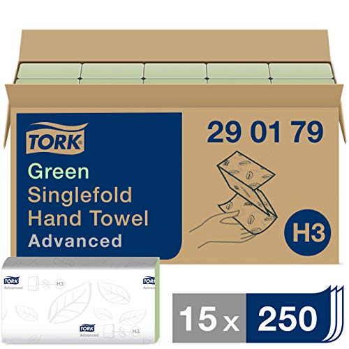 Tork grüne Zickzack Papierhandtücher Advanced 290179 - H3 Falthandtücher für Papierhandtuchspender - saugfähig und reißfest, 2-lagig, grün - 15 x 250 Tücher von Tork