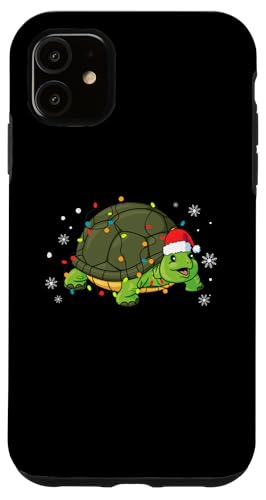 Hülle für iPhone 11 Schildkröte mit Weihnachtsmannmütze, Schneeflocken, Weihnachtsbeleuchtung von Tortoise Santa Claus Christmas Apparel