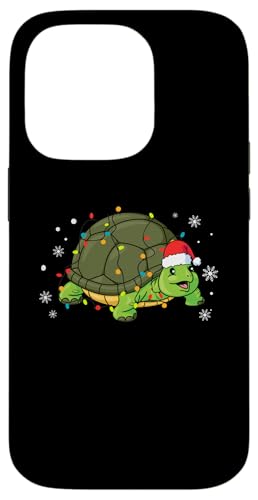 Hülle für iPhone 14 Pro Schildkröte mit Weihnachtsmannmütze, Schneeflocken, Weihnachtsbeleuchtung von Tortoise Santa Claus Christmas Apparel