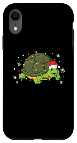 Hülle für iPhone XR Schildkröte mit Weihnachtsmannmütze, Schneeflocken, Weihnachtsbeleuchtung von Tortoise Santa Claus Christmas Apparel