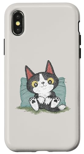 Hülle für iPhone X/XS Katze Katzenliebhaber niedliches Kätzchen Haustier lustige Tierkunst Illustration von Toru Sanogawa