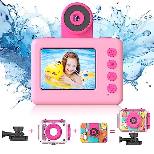 Tosaju Kinder Aktion Kamera Digitalkamera Videokamera Wasserdicht Helmkamera für Kinder Outdoor 20 MP HD 1080P Kinderkamera Selfie Unterwasser Kamera mit 2,0 Zoll Bildschirm 32GB SD-Karte von Tosaju