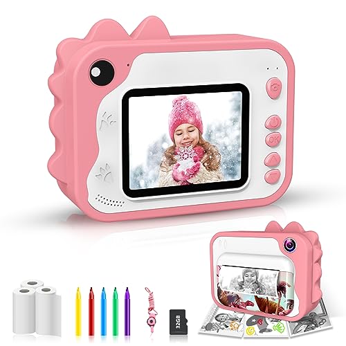 Tosaju Sofortbildkamera für Kinder Kinderkamera Digitalkamera Sofortdruck 1080P Videokamera 2,4 Zoll Bildschirm mit 32 GB SD-Karte 5 Farben Stift Geschenk für Jungen Mädchen von Tosaju