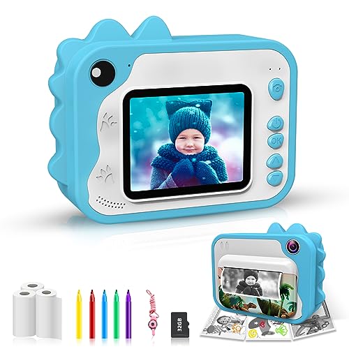 Tosaju Sofortbildkamera für Kinder Kinderkamera Digitalkamera Sofortdruck 1080P Videokamera 2,4 Zoll Bildschirm mit 32 GB SD-Karte 5 Farben Stift Geschenk für Jungen Mädchen von Tosaju
