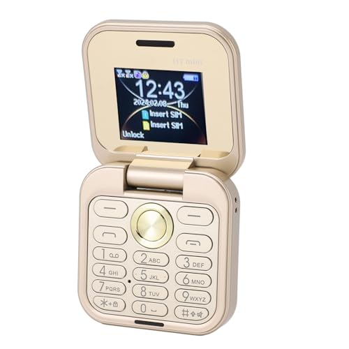 Tosuny 2G Klapphandy, Faltbares Mi NI Handy mit Dual Nano SIM, 1,77 Zoll Display, HD Rückkamera, UKW Radio, LED Taschenlampe, Kleinstes Klapphandy für Senioren (Golden) von Tosuny