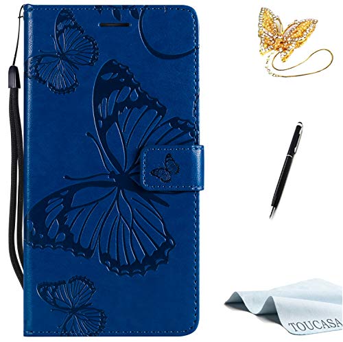 TOUCASA Huawei P10 Lite Handyhülle,Huawei P10 Lite Hülle, Brieftasche flip PU Leder ledercaseHülle Kartenfächer [3D Butterfly] [3D Schmetterling] Embossed Technology für Huawei P10 Lite-（Blau） von Toucasa