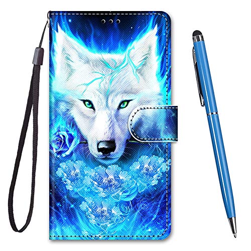 Toucasa Handyhülle für Huawei Honor 10,Premium Brieftasche PU Leder Flip [Kreativ Gemalt] Stoßfeste Case Handytasche Klapphülle für Huawei Honor 10 (Blu-Ray Wolf) von Toucasa