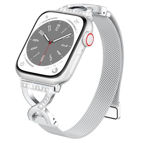 Damen Bling Diamant Dünn Metall Milanese Armband Kompatibel mit Apple Watch 38mm 40mm 41mm 42mm 44mm 45mm 46mm 49mm, Funkeln Armband für iWatch Ultra/Ultra 2, SE, Series 10 9 8 7 6 5 4 3 2 1 Damen Bling Diamant Dünn Metall Milanese Armband Kompatibel mit Apple Watch 38mm 40mm 41mm 42mm 44mm 45mm 46mm 49mm, Funkeln Armband für iWatch Ultra/Ultra 2, SE, Series 10 9 8 7 6 5 4 3 2 1 von Towonshy