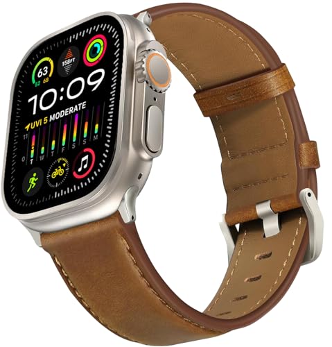 Lederarmband Kompatibel mit Apple Watch Ultra/Ultra 2 Leder Armband 49mm 46mm 45mm 44mm 42mm 41mm 40mm 38mm, Top Getreide Echtes Leder Armband für iWatch Ultra 2/Ultra SE, Series 10 9 8 7 6 5 4 3 2 1 von Towonshy