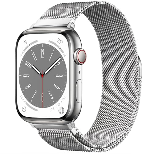 Original Natur Milanese Loop Kompatibel mit Apple Watch Armband 49mm 46mm 45mm 44mm 42mm 41mm 40mm 38mm, Edelstahl Ersatzband für iwatch Ultra/Ultra 2, SE, Series 10 9 8 7 6 5 4 3 2 1（Silber） von Towonshy