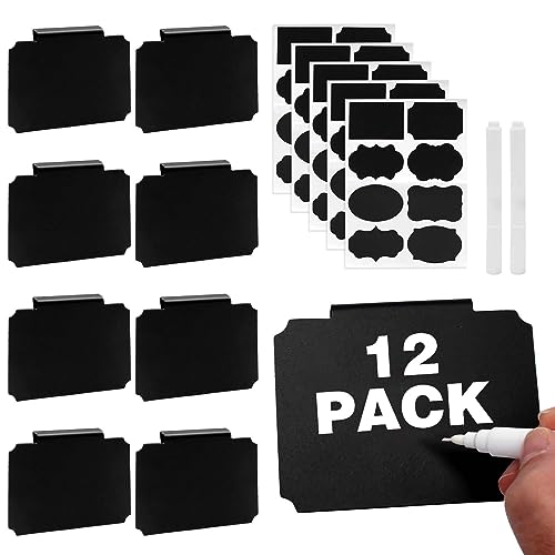 Towviy 12 Stück Clip Etikettenhalter + 2 Whiteboard Stifte + 5 Tafel Aufkleber, Abnehmbare Clips Etiketten Regal Etikettenhalter Labels Clip Halter für Küche Lagerung(Schwarz) von Towviy