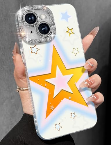 Toycamp Kompatibel mit iPhone 14 Hülle – Niedlicher Glitzerstern 14 Handyhülle mit Diamant-Bling, Kameralinsenschutz, Laser-Holo-Schutzhülle für iPhone 14, für Mädchen von Toycamp