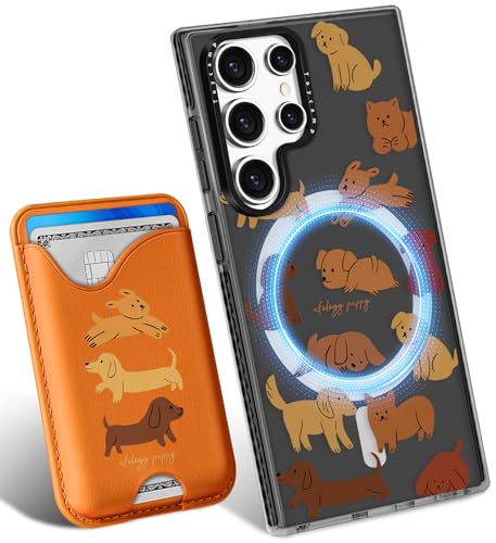 Toycamp Schutzhülle für Samsung Galaxy S23 Ultra – kompatibel mit Magsafe Kreditkartenhalter, Brieftasche, magnetisch, Mädchen, niedliches Kawaii, einzigartiges Hunde-Design, Handyhülle für Galaxy S23 von Toycamp