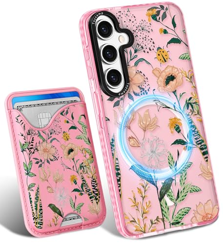 Toycamp Schutzhülle für Samsung Galaxy S24 – kompatibel mit Magsafe Kreditkartenhalter, Brieftasche, magnetisch, niedlich, für Damen, Teenager, Mädchen, Kawaii, Mädchen, einzigartiges Pflanzendesign, von Toycamp