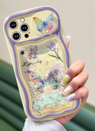 Toycamp Schutzhülle für iPhone 12 Pro, 15,4 cm (6,1 Zoll), niedlicher Schmetterling mit Schiebe-Kamera-Abdeckung, Glitzer, einzigartiges Kawaii-Design, fließender flüssiger Treibsand, Handyhülle für von Toycamp