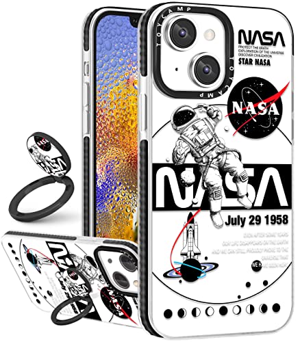 Toycamp Schutzhülle für iPhone 13 Mini, Motiv: Astronaut, niedliches Cartoon-Design für Männer, Jungen, Mädchen, Teenager, Cooler Kosmonauten-Druck, transparente Schutzhülle mit Ring-Ständer, für von Toycamp