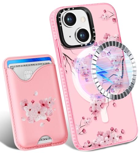 Toycamp Schutzhülle für iPhone 15, kompatibel mit Magsafe, mit Kreditkartenfach, magnetisch, niedlich, für Damen, Teenager, Mädchen, Kawaii, Mädchen, einzigartiges Blumendesign, hübsche Handyhülle für von Toycamp