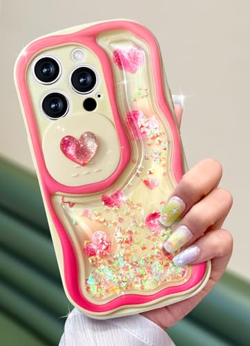 Toycamp Schutzhülle für iPhone 15 Pro, 15,4 cm (6,1 Zoll) – niedliche Handy-Schutzhülle für Damen und Mädchen, Herzen mit Schiebe-Kamera-Abdeckung, Glitzer, modisch, Teenager, hübsches Design, von Toycamp