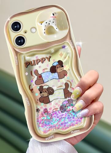 Toycamp Schutzhülle für iPhone 16, 15,4 cm (6,1 Zoll) – niedliche Handy-Schutzhülle mit Schiebekamera-Abdeckung, mädchenhaft, glitzernd, Kawaii-Design, einzigartig, fließender flüssiger von Toycamp