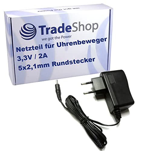 Trade-Shop 3,3V 2A Netzteil/Ladegerät/Ladekabel Rundstecker 5mm x 2,1mm kompatibel mit Beko Piano Silk Serie, Crystal Serie, Cool Carbon Expert 1 Uhrenbeweger von Trade-Shop we got the Power