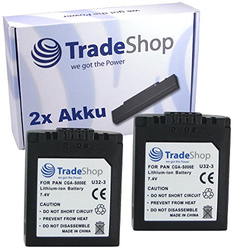 2X Trade-Shop Li-Ion Akku 1500mAh kompatibel mit Panasonic Lumix DMC-FZ28 DMC-FZ35 DMC-FZ38 kompatibel mit Leica V-Lux 1 DMW-BMA7 CGA-S006 CGR-S006 CGR-S006E von Trade-Shop