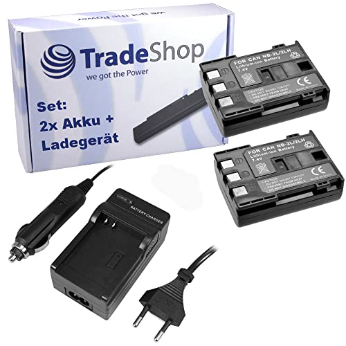 ANGEBOT IM SET: 2x Kamera Li-Ion Akku 1000mAh + Akku Ladegerät mit Kfz Adapter für Cannon EOS 350D 400D Digital N Kiss Digital N FV 500 FV M200 FV M30 FVM1 FVM10 MV5 MV5i MV5iMC MV6iMC MV790 von Trade-Shop