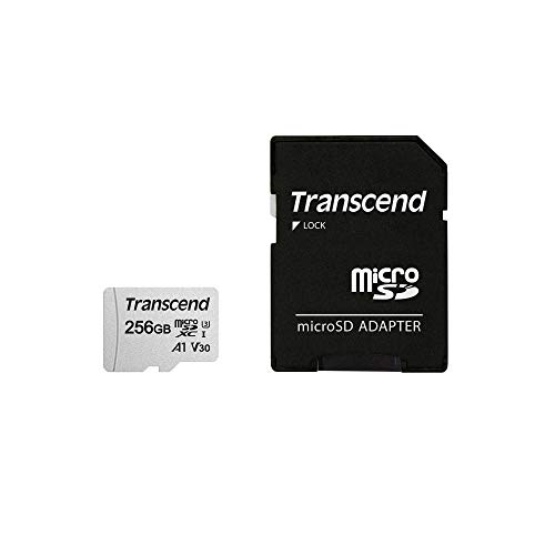 Transcend Highspeed 256GB micro SDXC/SDHC Speicherkarte (für Smartphones, etc. und Digitalkameras) / 4K, U3, V30, A1, UHS-I – TS256GUSD300S-A (mit Adapter) von Transcend