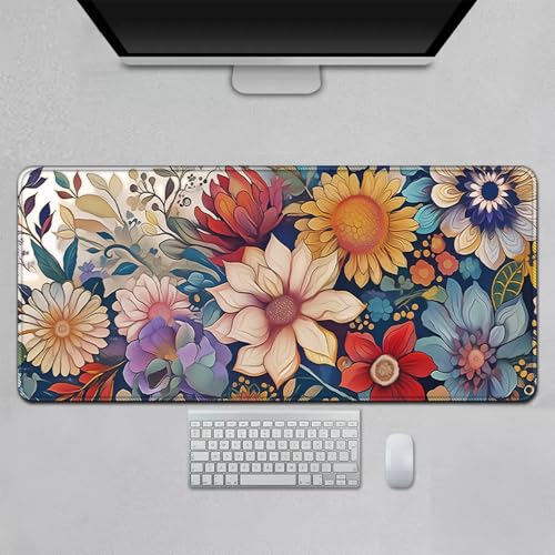 Treer 3D Blumendruck Mousepad, Mauspad L/XL/XXL mit Vernähte Kanten, Gaming Mauspad, rutschfeste Gummibasis Mousepad Gaming, Mauspad Groß für Büro und Zuhause (Garten,600x300mm) von Treer