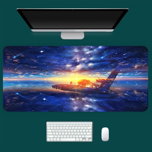 Treer 3D Landschafts Drucken Mousepad, Gaming Mauspad mit Vernähte Kanten, Mauspad L/XL/XXL, rutschfeste Gummibasis Mousepad Gaming, Mauspad Groß für Zuhause und das Büro (Flugzeug,1000x500mm) von Treer