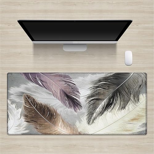 Treer Gaming Mauspad XXL/XL, Groß Schreibtischunterlage Großes Mousepad Gaming PC Schreibtisch Matte Desk Mat Vernähte Kanten für Büro, Tastatur, Laptop (400 * 900 * 2mm,Feder 6) von Treer