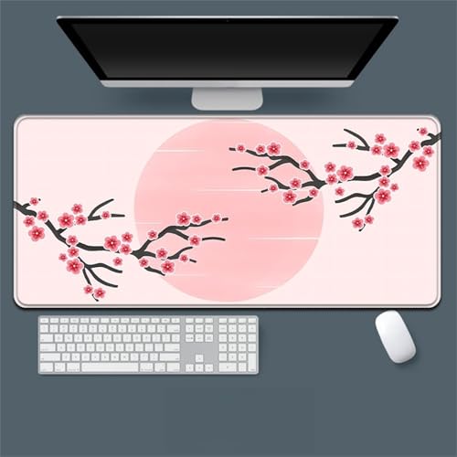 Treer Moderner Japanischer Stil Mousepad, Mauspad L/XL/XXL mit Vernähte Kanten,Gaming Mauspad,rutschfeste Gummibasis Mousepad Gaming,Mauspad Groß für Büro und Zuhause (Hellrosa,800x300x3mm) von Treer