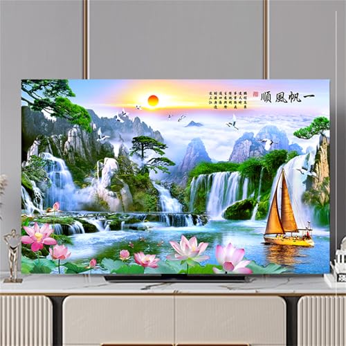 Treer TV Abdeckung Staubschutzhülle, Hülle Bezug für Fernsehen Schutzhülle Universal Fernseher Hülle Elastisch Staubschutz für 32-80 Zoll TV/PC-Bildschirme (49-52 Zoll,Chinesischer Stil 2) von Treer