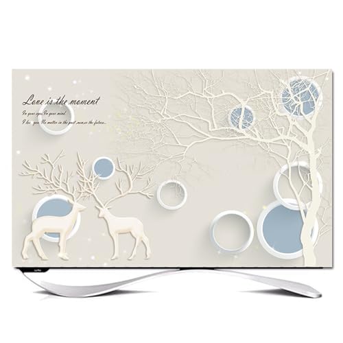 Treer TV Abdeckung Staubschutzhülle, Hülle Bezug für Fernsehen Schutzhülle Universal Fernseher Hülle Elastisch Staubschutz für 32-80 Zoll TV/PC-Bildschirme (70 Zoll,Blühender Elch 7) von Treer