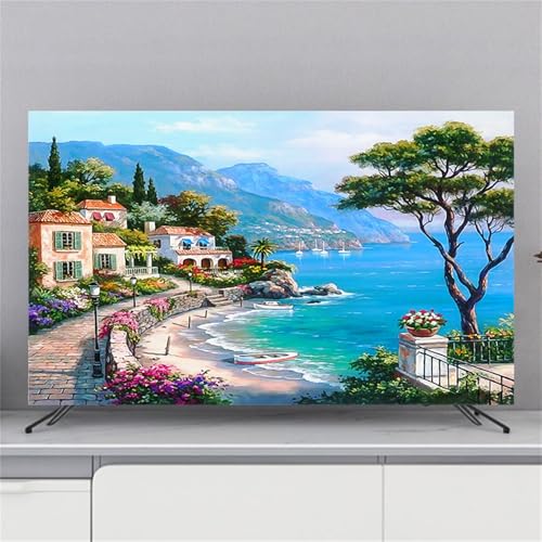 Treer TV Abdeckung Staubschutzhülle, Hülle Bezug für Fernsehen Schutzhülle Universal Fernseher Hülle Elastisch Staubschutz für 32-80 Zoll TV/PC-Bildschirme (80 Zoll,Meeresinsel) von Treer