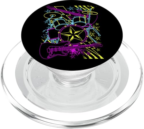 Retro Neon Drums And Guitars Lightning And Stars PopSockets PopGrip für MagSafe von Trendy Apparel