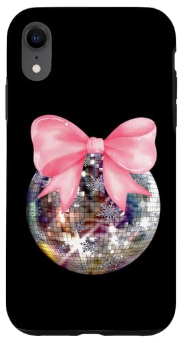 Hülle für iPhone XR Discokugel mit rosa Schleife & Schneeflocken Retro Urlaub Party von Trendy Christmas Santa Merry Jolly Holiday Shirts