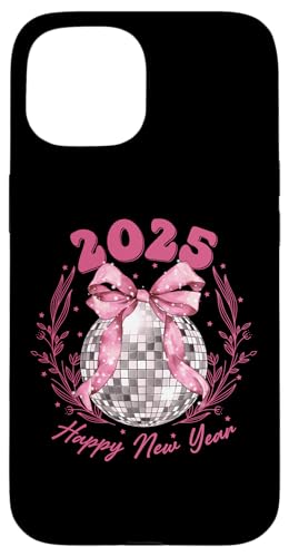 Hülle für iPhone 15 Discokugel 2025 Neujahr Rosa Band | Frohes neues Jahr Party von Trendy Retro Disco Ball Happy 2025 New Year Shirts