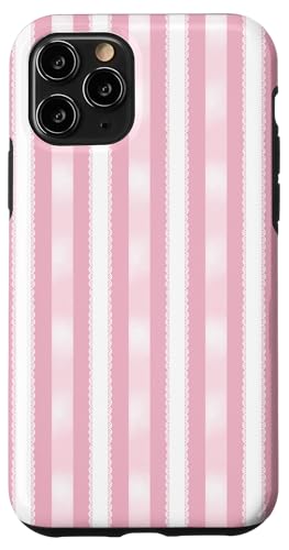 Hülle für iPhone 11 Pro Adrett Rosa Weiß Schleife Spitze Streifen Niedlich Hübsch von TrendyGrips