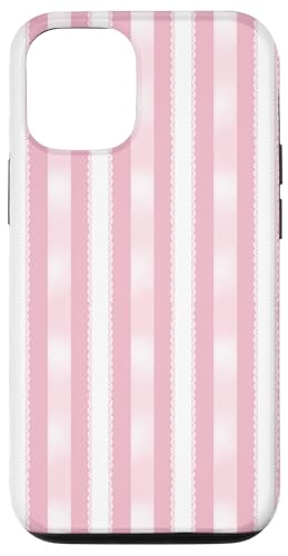 Hülle für iPhone 13 Pro Adrett Rosa Weiß Schleife Spitze Streifen Niedlich Hübsch von TrendyGrips